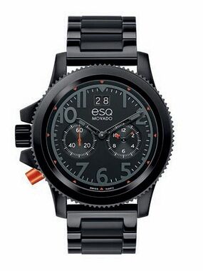 Lefty Movado ESQ Black Stainless Steel Chronograph Watch with Orange Accents